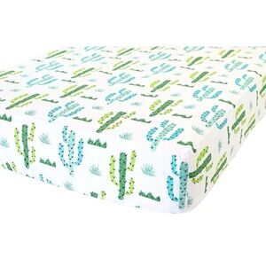Addison Belle Cactus Pattern Fitted Sheet - Green and Blue
